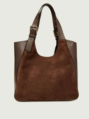Furla Shopperka Furla Dora L | zamsz | z dodatkiem skóry brązowy