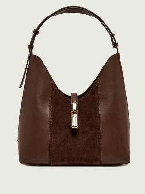 Furla Skórzana shopperka Furla Goccia M | zamsz brązowy