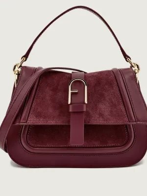 Furla Skórzana torebka na ramię FURLA FLOW MINI | zamsz