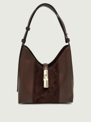 Furla Skórzana torebka na ramię Furla Goccia | zamsz brązowy