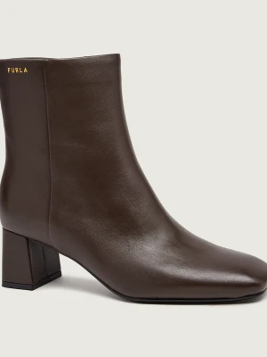 Furla Skórzane botki na słupku Furla Solid Tronchetto T. brązowy