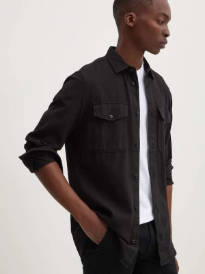 G-Star koszula bawełniana męska kolor czarny regular z kołnierzykiem klasycznym
