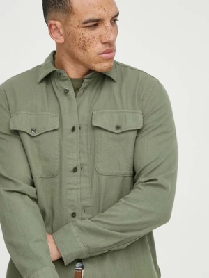 G-Star koszula bawełniana męska kolor zielony regular z kołnierzykiem klasycznym
