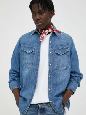 G-Star koszula jeansowa męska kolor niebieski slim z kołnierzykiem klasycznym