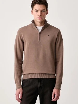 G-Star półgolf męski z bawełną Core refined half zip brązowy