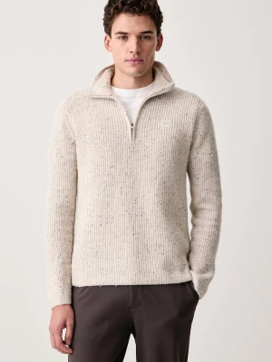 G-Star półgolf męski z dodatkiem wełny Double collar half zip beżowy