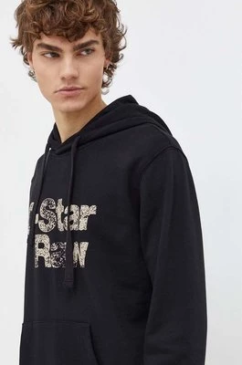 G-Star Raw bluza bawełniana męska kolor czarny z kapturem z nadrukiem