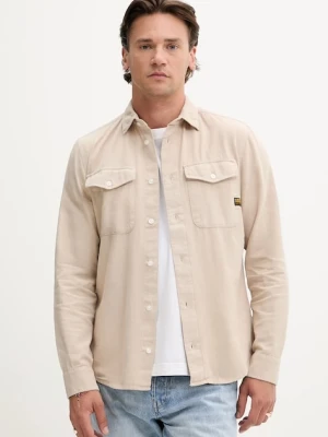 G-Star Raw koszula bawełniana męska kolor beżowy regular z kołnierzykiem klasycznym