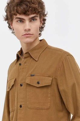 G-Star Raw koszula bawełniana męska kolor brązowy slim z kołnierzykiem klasycznym