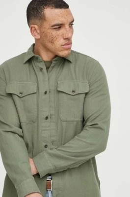 G-Star Raw koszula bawełniana męska kolor zielony regular z kołnierzykiem klasycznym