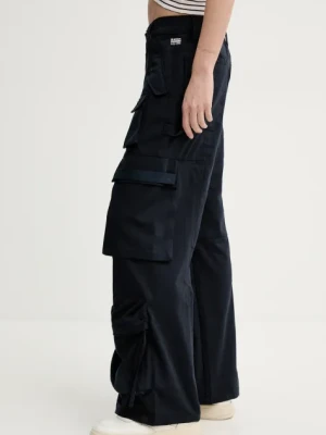 G-Star Raw spodnie z domieszką wełny damskie kolor granatowy fason cargo high waist D26034-D401