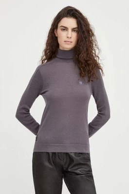 G-Star Raw sweter wełniany damski kolor fioletowy lekki z golfem