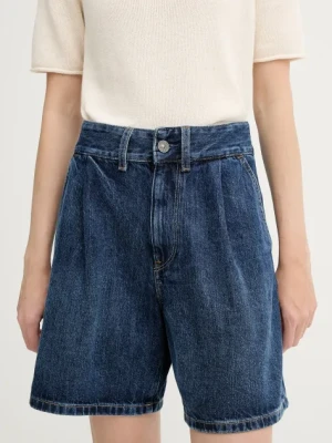 G-Star szorty jeansowe damskie kolor granatowy gładkie high waist D25985-D788