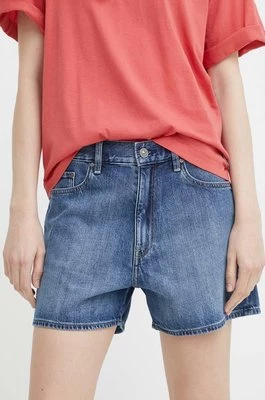 G-Star Raw szorty jeansowe damskie kolor niebieski gładkie high waist