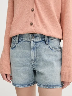 G-Star szorty jeansowe damskie kolor niebieski gładkie medium waist D26272-D936