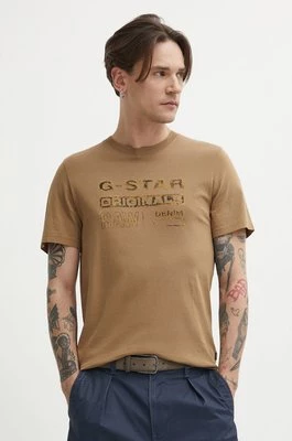 G-Star Raw t-shirt bawełniany męski kolor beżowy z nadrukiem