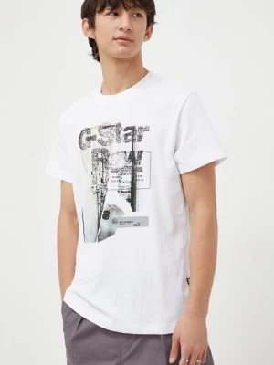 G-Star Raw t-shirt bawełniany męski kolor biały z nadrukiem