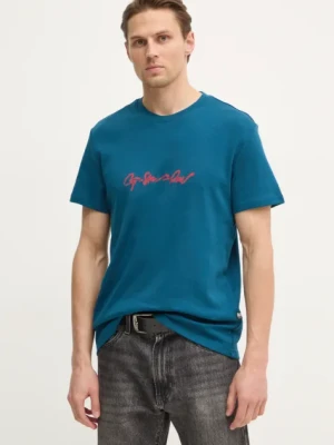 G-Star Raw t-shirt bawełniany męski kolor turkusowy z nadrukiem D25150-C812