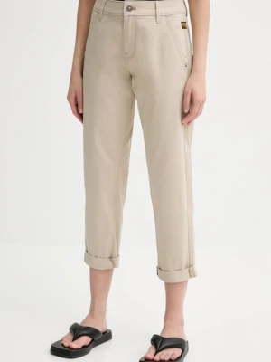 G-Star spodnie damskie kolor beżowy fason chinos high waist D25257-D715