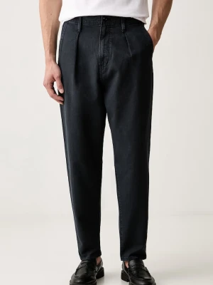 G-Star spodnie męskie bawełniane Pleated Chino Relaxed Tapered granatowy