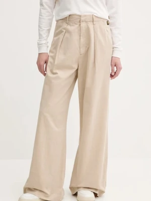 G-Star spodnie z domieszką lnu damskie kolor beżowy szerokie high waist D26435-D910