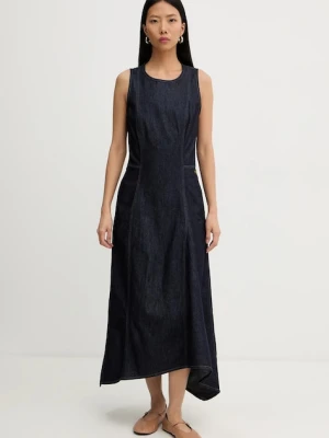 G-Star sukienka jeansowa kolor granatowy midi rozkloszowana D27934-E090