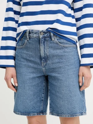 G-Star szorty jeansowe damskie kolor niebieski gładkie high waist D26268-D436