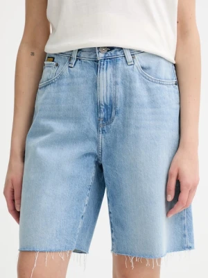 G-Star szorty jeansowe damskie kolor niebieski gładkie high waist D26268-D932
