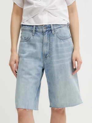 G-Star szorty jeansowe damskie kolor niebieski gładkie high waist D27484-D536