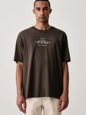 G-Star T-shirt męski bawełniany Multi text relaxed r t brązowy