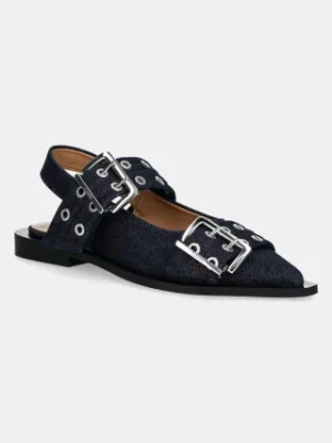 GANNI baleriny Feminine Buckle Ballerina Denim kolor granatowy z odkrytą piętą S2797