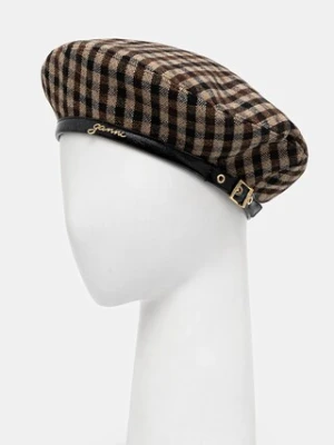 GANNI beret Checked Wool Mix Beret kolor brązowy A6669