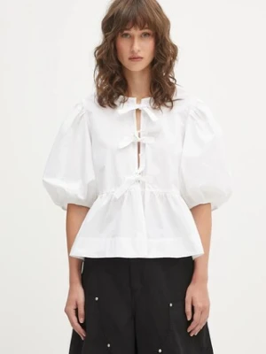 GANNI bluzka bawełniana Cotton Poplin Peplum damska kolor biały gładka F7364
