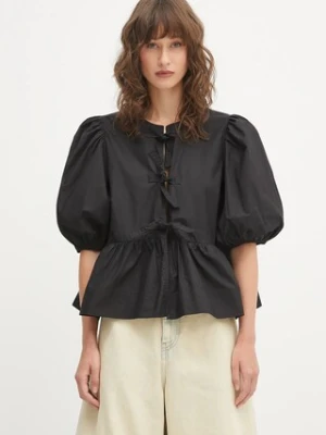 GANNI bluzka bawełniana Cotton Poplin Peplum damska kolor czarny gładka F7364