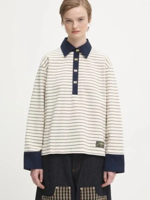 GANNI bluzka bawełniana Single Piquet Jersey damska kolor beżowy wzorzysta T4215