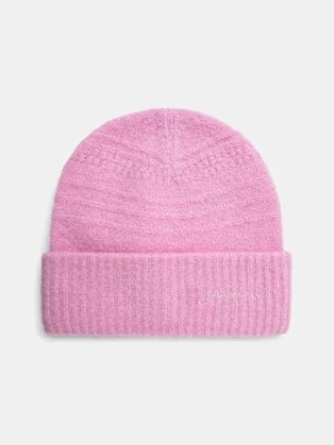 GANNI czapka wełniana Soft Wool Beanie kolor różowy z cienkiej dzianiny wełniana A6307