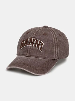 GANNI czapka z daszkiem bawełniana B3020105 kolor brązowy B3020105