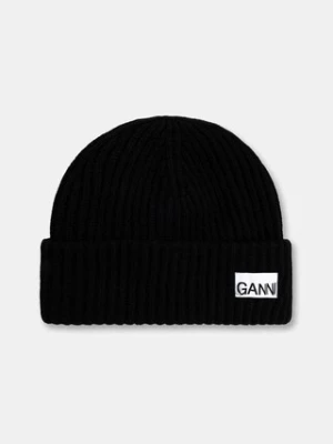 GANNI czapka z dodatkiem wełny Structured Rib kolor czarny A4429
