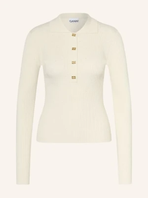 Ganni Dzianinowa Koszulka Polo Z Cekinami beige