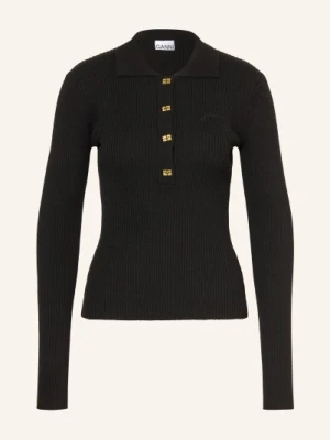 Ganni Dzianinowa Koszulka Polo Z Cekinami schwarz