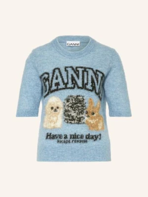Ganni Dzianinowa Koszulka Z Dodatkiem Alpaki blau