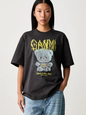 GANNI Forest Teddy T-shirt oversize bawełniany damski