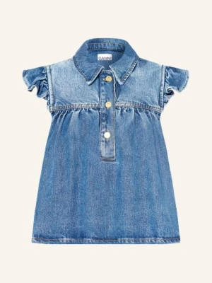 Ganni Jeansowa Bluzka Z Falbanami blau