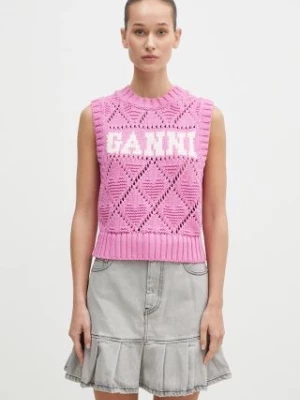 GANNI kamizelka Cotton Rope Short Vest kolor różowy  K2317