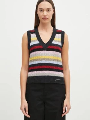 GANNI kamizelka wełniana Logo Wool Mix Vest kolor multicolor lekki K2286