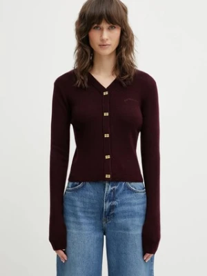 GANNI kardigan wełniany A1070117 damski kolor bordowy lekki A1070117