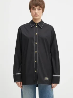 GANNI koszula bawełniana Cotton Poplin Long Sleeve Raglan damska kolor czarny relaxed z kołnierzykiem klasycznym W0497