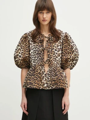 GANNI koszula bawełniana Printed Cotton Poplin Peplum