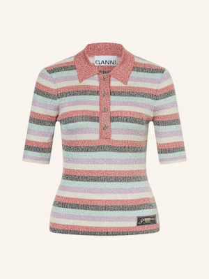 Ganni Koszulka Polo Z Dzianiny Z Błyszczącą Przędzą rosa