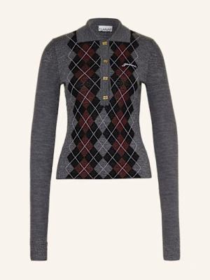 Ganni Koszulka Polo Z Dzianiny Z Wełny Merino grau